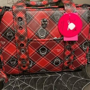 Betsy Johnson plaid & skull handbag